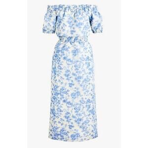 J.Crew Off-The-Shoulder Dress in Ikat Antique Floral White and Blue Sz 4 (Y